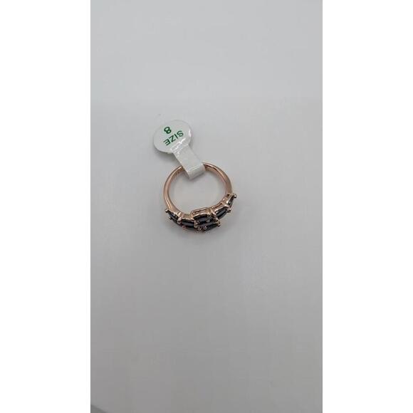Elegant Rose Gold Ring with Black Gemstones Size 8 - Picture 4 of 9